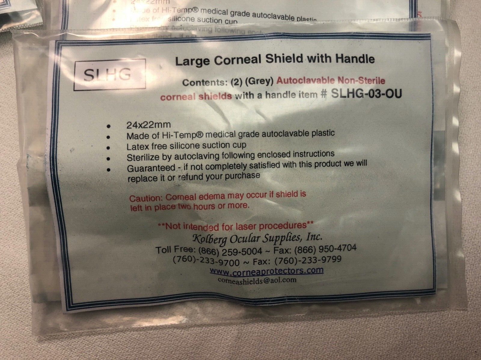 KOLBERG SLHG03OU AUTOCLAVABLE CORNEAL SHIELD PAIR W/ HANDLE (EYE