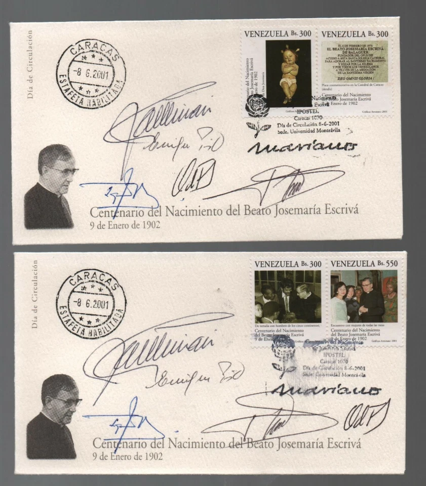 Venezuela: 2001; Scott 1623 set Escriva in 5 FDC signed by authorities EBV751 - Image 2 of 2