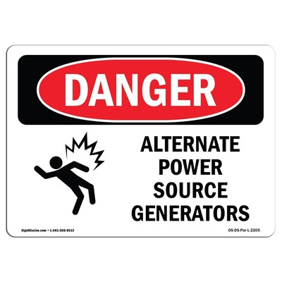 OSHA Danger Sign - Alternate Power Source Generators | Decal | Protect Your B...