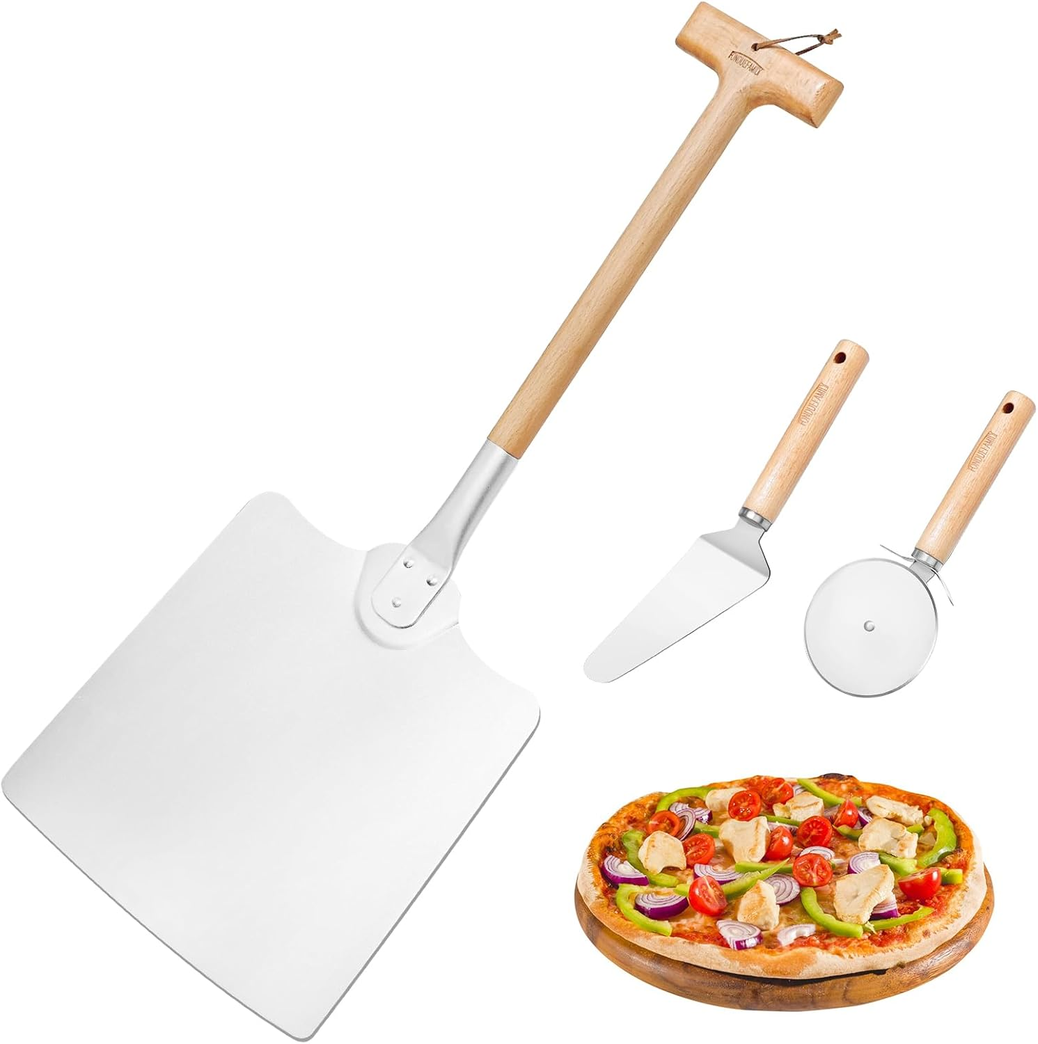 Pizza Peel Aluminum Oxide Metal Pizza Spatula,12 Inch Pizza Paddle with Detachab
