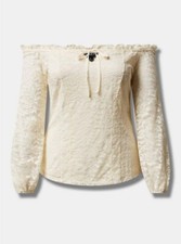 Torrid Stretch Lace Off Shoulder Corset Seamed Top Ivory 1 1X 14 16 E05067
