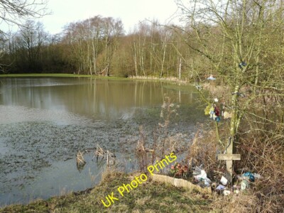 Photo 6x4 Makeshift memorial at a lake at Standish Lower Ground Standish c2015
