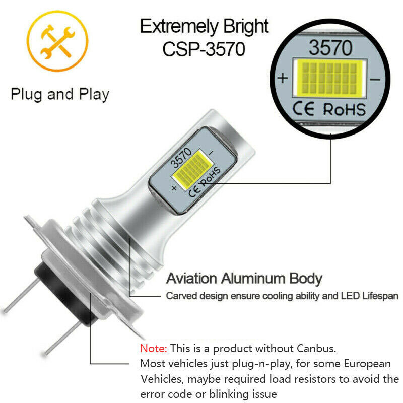 2PCS H7 LED Car Retrofitting Filament Lamps DRL H4 Headlamp Bulb 6000K