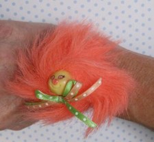 TCFC Vintage 1980s PARTY POPPLES ORANGE FUZZY HAIR FACE kid BRACELET WRISTPIECE