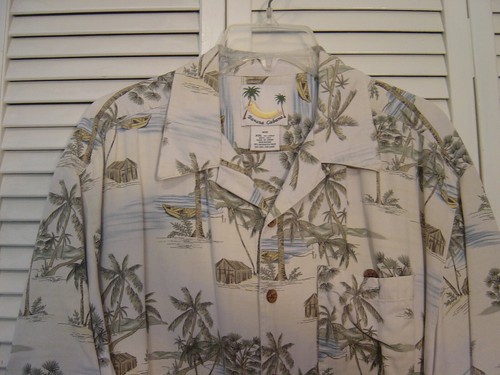 HERREN "BANANA CABANA" 6 KNÖPFE KURZARM HEMD HELLBRAUN BEDRUCKT 100% SEIDE GR. XXL - Bild 3 von 4