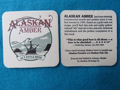 Beer Coaster ~ ALASKAN Brewing co Amber Alt Style ~ Juneau, ALASKA ~ Opened 1986