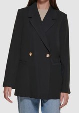 129 DKNY Women's Black Professional Double-Breasted Suit Blazer Jacket Size XL