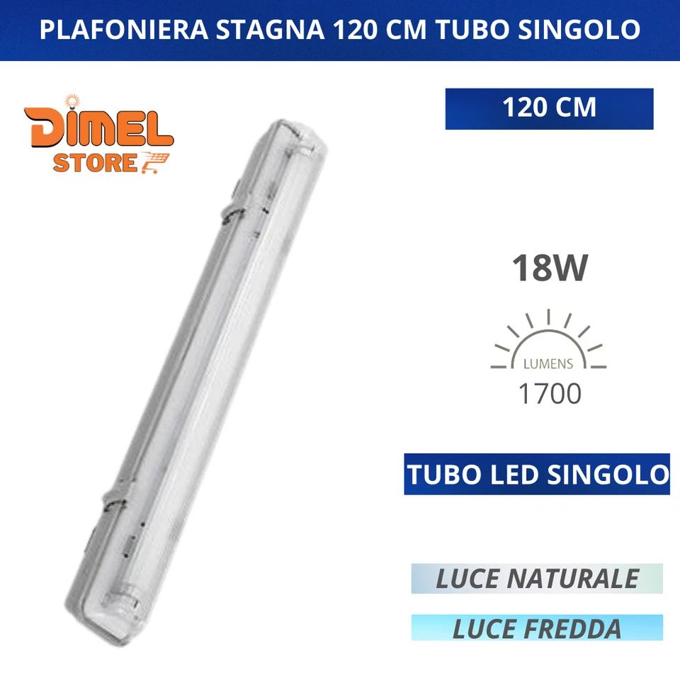 PLAFONIERA STAGNA completa DI NEON LED TUBO T8 60-120-150 CM 220V SOFFITTO IP65 - Image 4 of 4