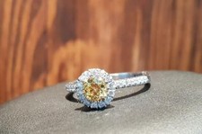 Halo Fabulous Round Cut Yellow Citrine  CZ Engagement 925 SS Gorgeous Fine Ring
