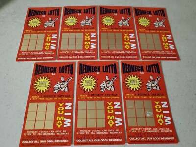 7 Lot Rare Vtg Redneck Unused Lottery Tickets Gag Gift Scratch Off Collectibles