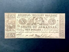 ~1862 State of Arkansas $10 Treasury Warrant - A Civil War Era Note