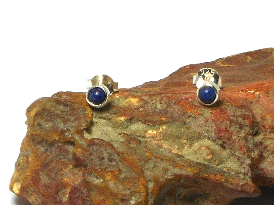 Pendientes redondos de tachuelas de piedras preciosas 925 de lapislázuli azul - 3 mm Foto 2 de 4