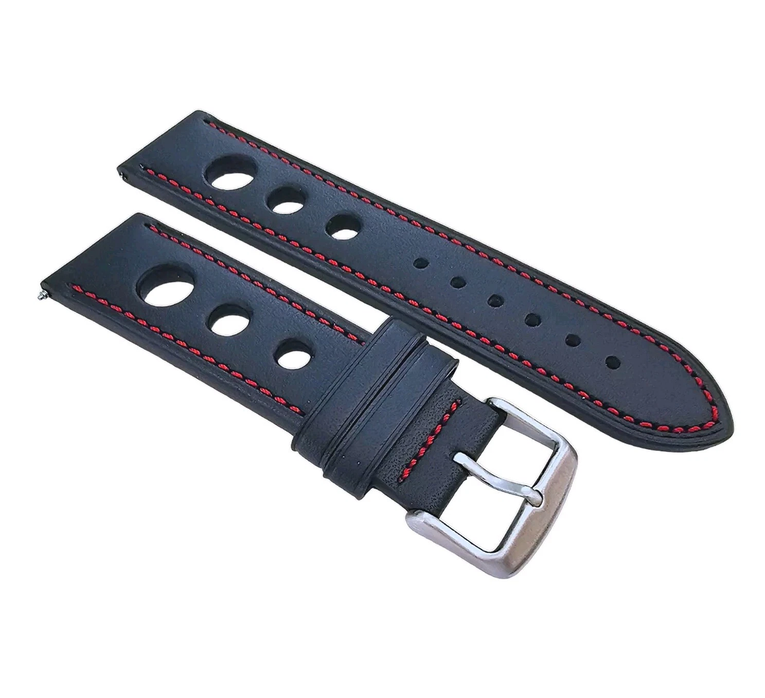 Bracelet de montre de course de rallye en cuir premium homme 18 mm 20 mm 22 mm 24 mm noir rouge