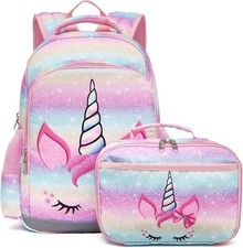 Kids backpack for preschool, lightweight with chest strap and lunchbox Unicorn 