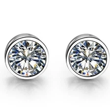 Solid Sterling Silver Bezel Set CZ Stud Earrings 5mm=1.00 carat tw Classic $