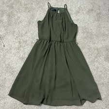 Olive Chiffon Halter Mini Dress, Cocktail Dress, A Line, S