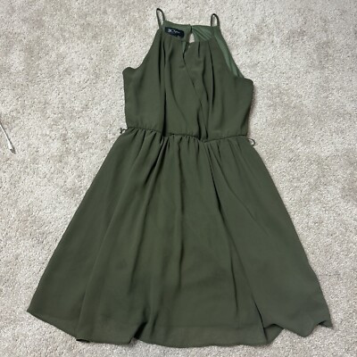 Olive Chiffon Halter Mini Dress, Cocktail Dress, A Line, S
