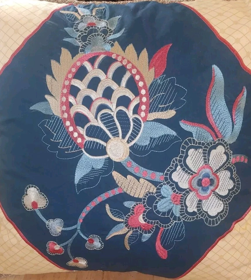 Waverly Rhapsody Jewel Blue Tapestry Throw Pillow Embrodier Pailsey Floral 19"Sq - Image 4 of 4