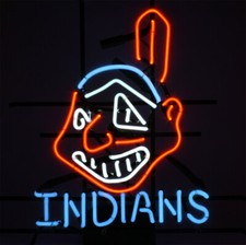Cleveland Indians Chief Wahoo 17"x14" Neon Sign Light Lamp Bar Club Real Glass