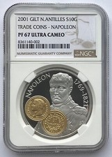 NETHERLANDS ANTILLES 10 GULDEN NAPOLEON 20 FRANCS GOLD COIN IMAGE NGC PF 67 2001