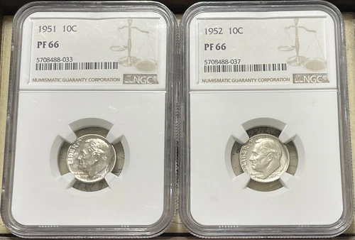 1951 1952 Roosevelt Silver Dimes Pr66 Ten Cent 10c NGC  PF66 NGC Lot Of 2