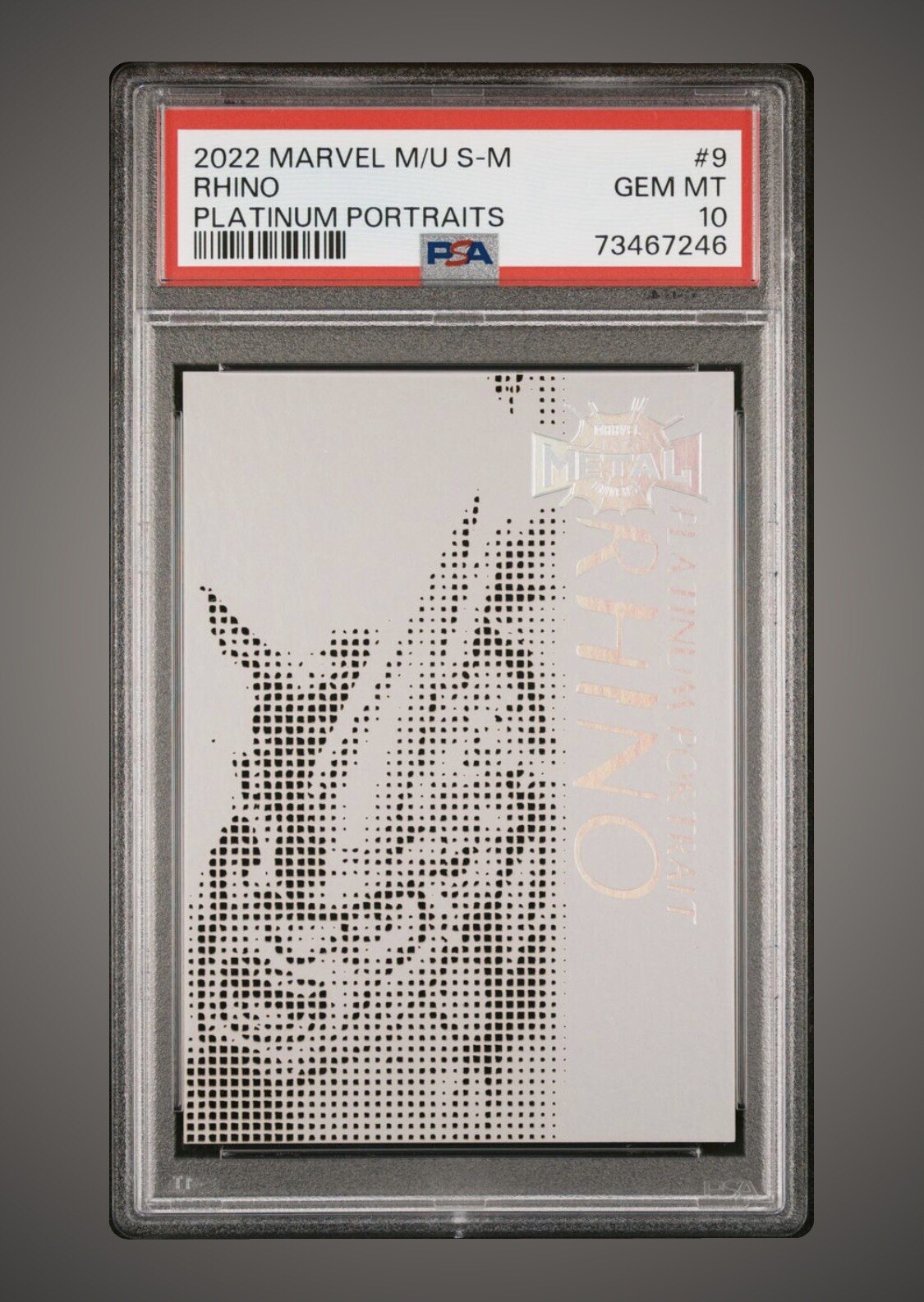 2022 Upper Deck Marvel Metal Universe Spider-Man Rhino Platinum Portrait Psa 10