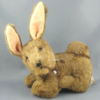 Grisly Germany Bunny Rabbit 1950s Artsilk Plush ID Button Tag 16cm Glass Eyes