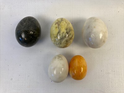 Vintage Polished Stone Eggs Lot Of 5 Multiple Colors EUC