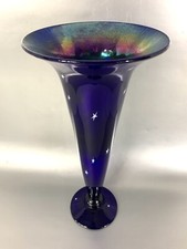 LUNDBERG STUDIOS CALIFORNIA ART GLASS STARRY NIGHT LARGE TRUMPET VASE 1995