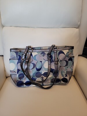 Coach Signature Gallery Blue Scarf Print Sateen Tote F18427