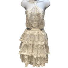 Farm Rio | White Halter Richilier Cotton Ruffle Dress | Large New with Tag