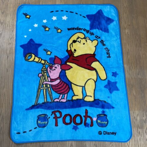 WINNIE THE POOH PLUSH BLANKET WONDERING UP AT THE STARS GOLD EXCELL SOFT 52x41 - Picture 1 of 4