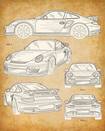 Original Porsche Patentdrucke - 4er Set Fotos (8x10) ungerahmt - tolles Geschenk - Bild 4 von 7