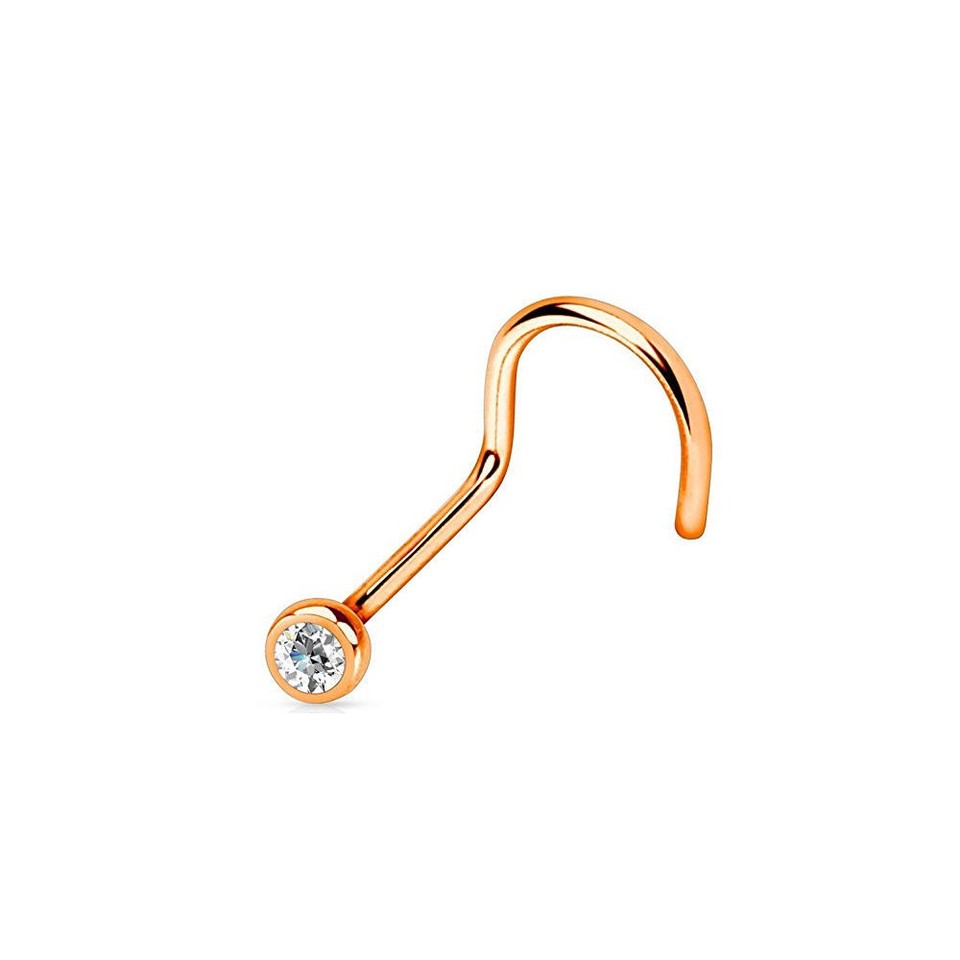18G 20G Nose Screw Rings Rose Gold IP Over Surgical Steel Press Fit Gem Jewelry