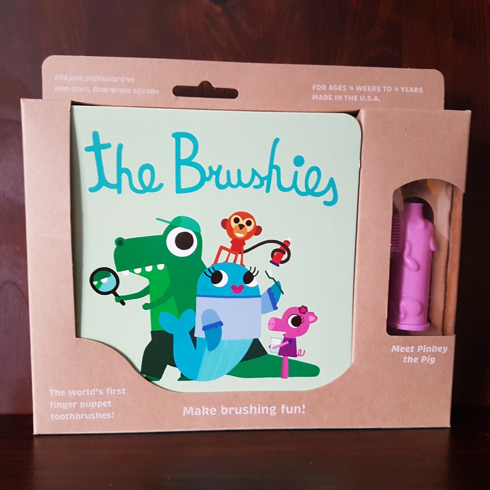 Toothbrush Book Set Baby Girl Brushies Pinkey Pig Pink 4 Weeks to 4 Years NEW