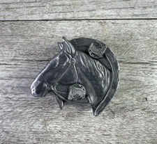 Vintage Torino Pewter Horse Head Jewelry Box Set, Brooch & Earrings Only