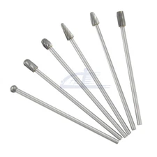 6pc 1/4" Tungsten Rotary Carbide Burr Bits Aluminum Bur 6" Long Shank Single Cut