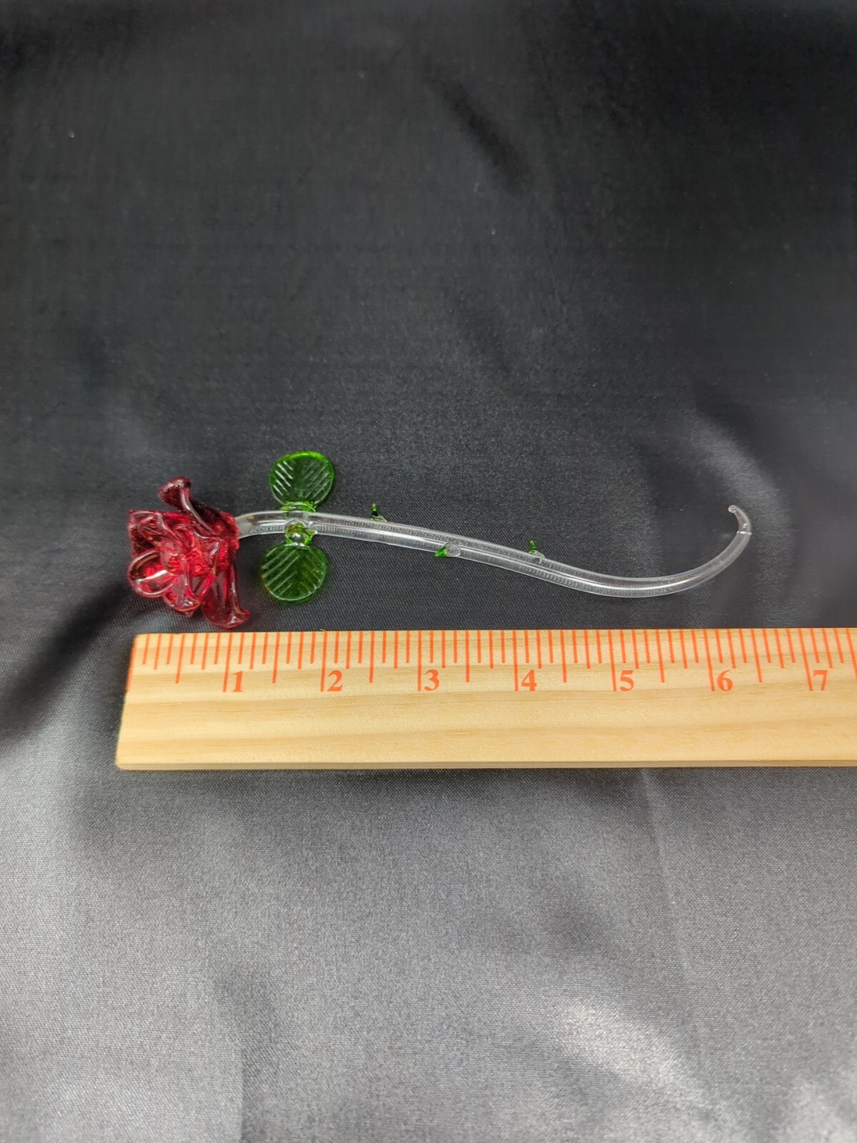 2 Red Glass Rose Figurines Figure Flower Hand Blown Clear Green Red ...