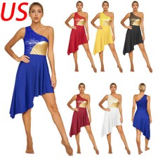 Womens Dance Dresses Lace Patchwork Dancewear Dress Contrast Color Praise