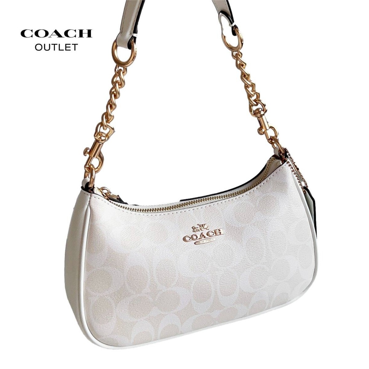 COACH 2Way Shoulder Bag Signature Coated Canvas White CA548