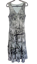 Fairy Grunge Midi Dress Size L Green Black Watercolor Tiered Lettuce Hem