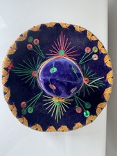 Vintage Mexican Mini Handmade Velvet Sequined Sombrero Hat Folk Art