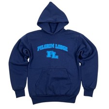VTG 80s 90s Blue Pilgrim Lodge Maine Hoodie Sweatshirt Windjammer USA Made Sz S