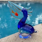 Vintage Murano Style Art Glass Pelican w/Encased Fish, Cobalt Blue, Hand Blown