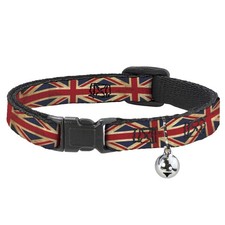 Cat Collar Breakaway with Bell United Kingdom Flag Continuous Vintage NARROW Fit