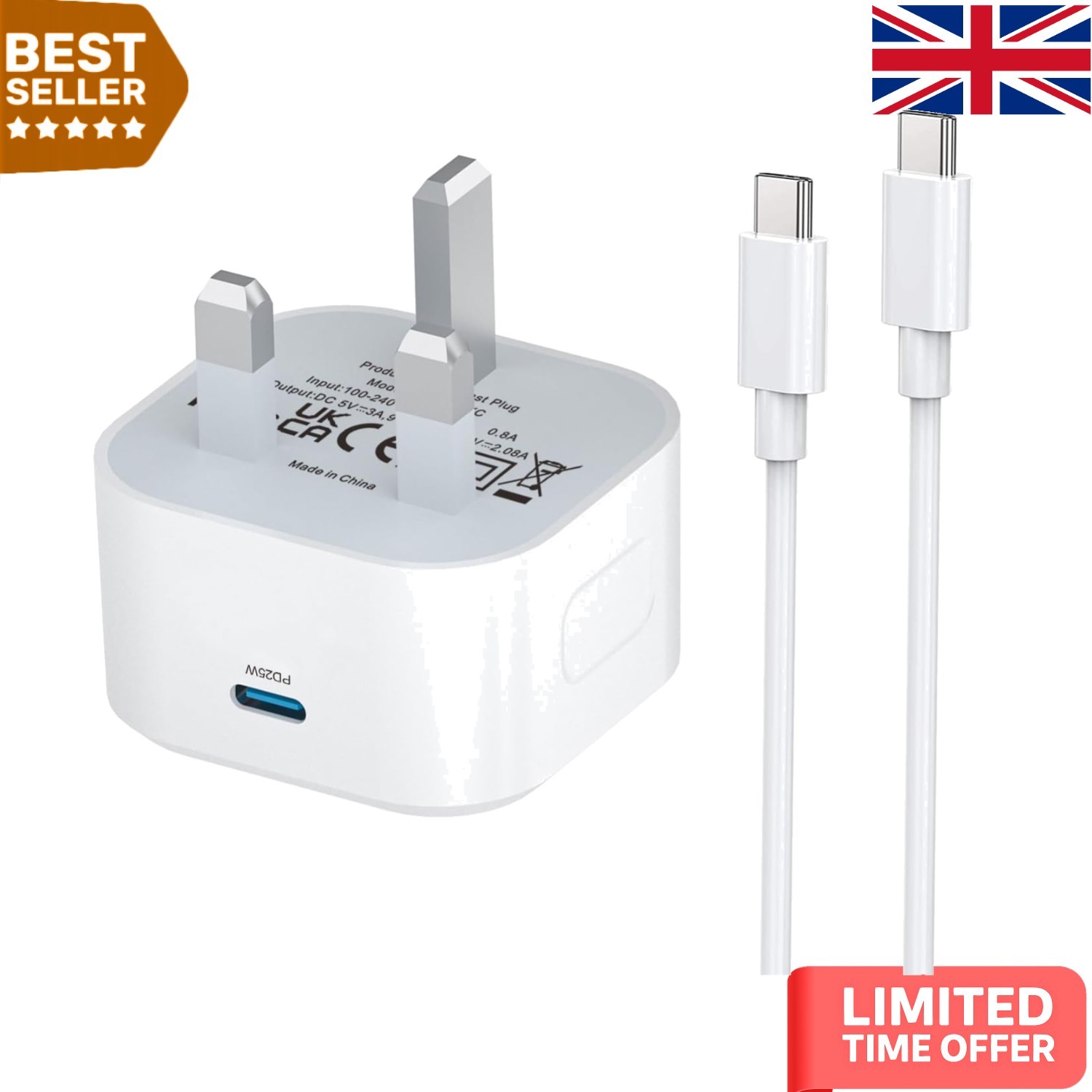 Versatile 25W Fast Charger for Google Pixel and USB-C Smartphones with Cable