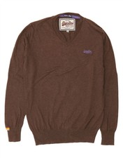 SUPERDRY Mens V-Neck Jumper Sweater Medium Brown Cotton BI10