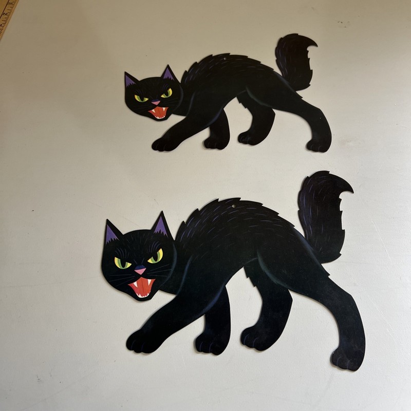 Vintage Halloween Black Cat Die-Cut Decoration Holiday - Lot of 2
