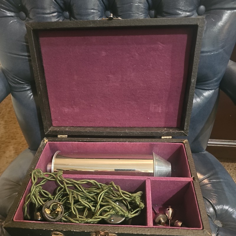 Antique Portable Cased Eye Magnet System with Foot Pedal &Purple Velvet Interior