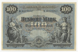 München Bayerische Notenbank 100 Mark ( Orginalschein )